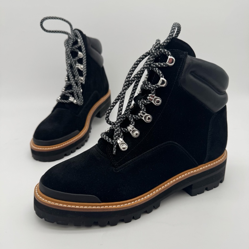 New Marc Fisher Idaran Black Suede Leather Lug Sole Hiker Boot Size 8.5 M